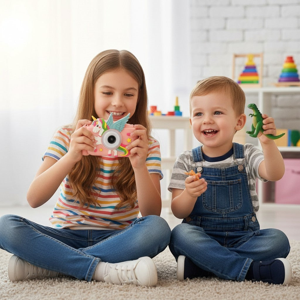 Kids Digital Camera 1080P HD Pink Blue Toy Selfie Children