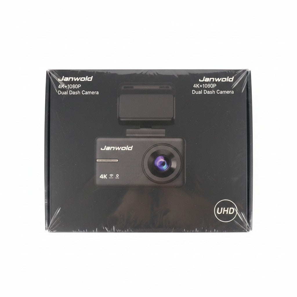 Janwold JW-DC308S dual dash camera box, 4K front, 1080P rear, WiFi, GPS, UHD