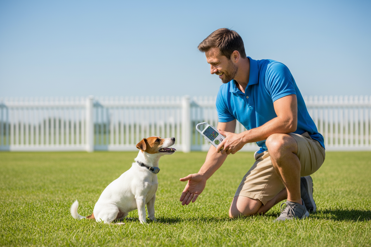 Man Training Dog with T810Pro Collar
