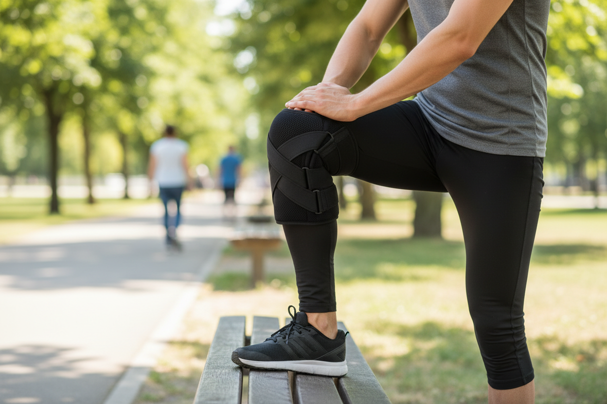 Person wearing all-black knee brace