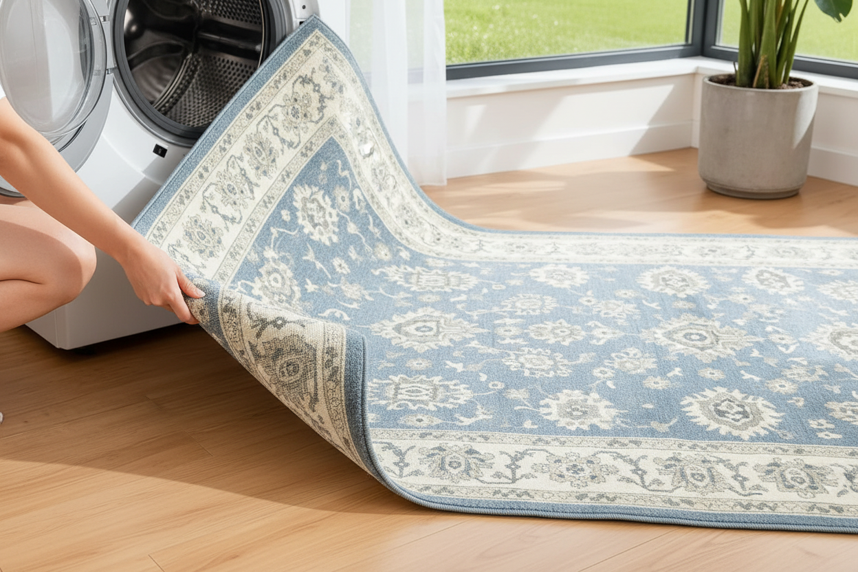 Powder blue rug non-slip backing
