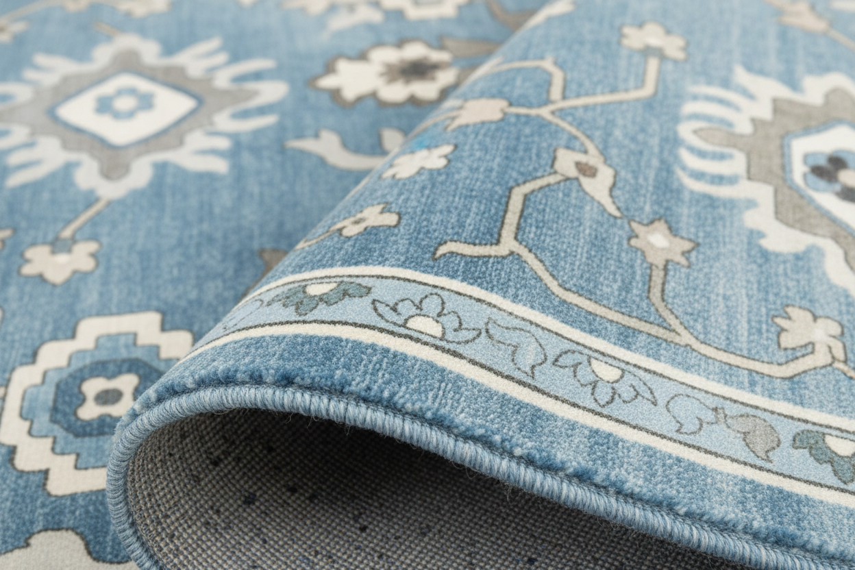 Powder blue rug texture close-up