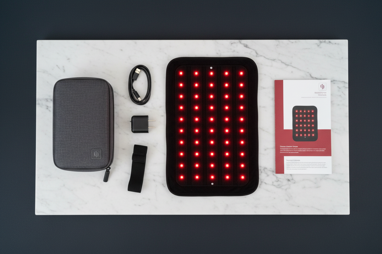Red light therapy device flat lay