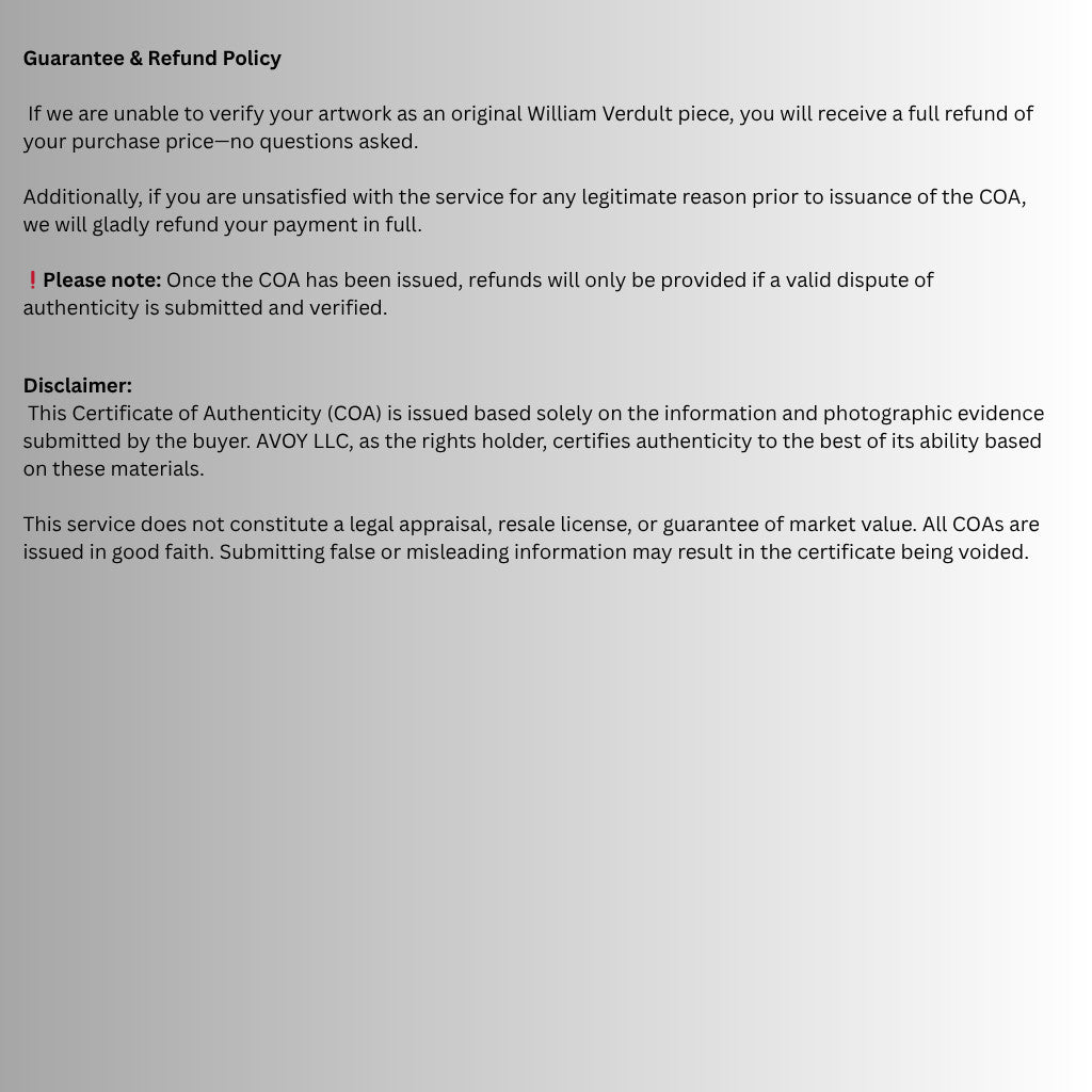 Official William Verdult Certificate of Authenticity - Blockchain Authenticated COA