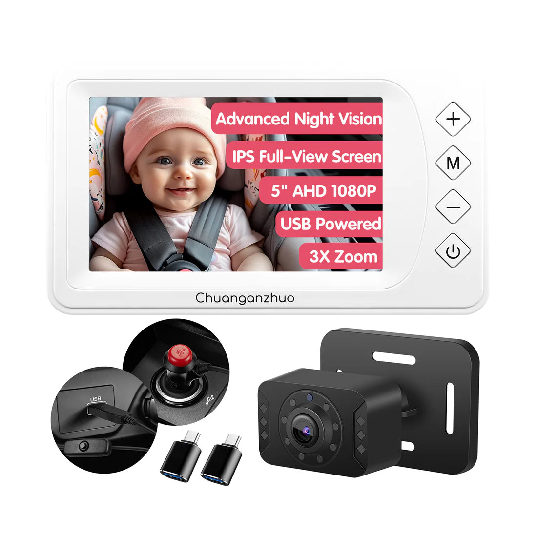 The S100P Baby Car Camera offers advanced Gen 2 night vision technology - White