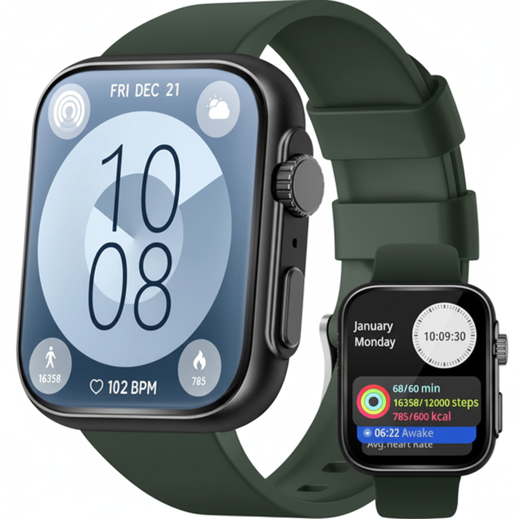 Smartwatch with Dark Green Band