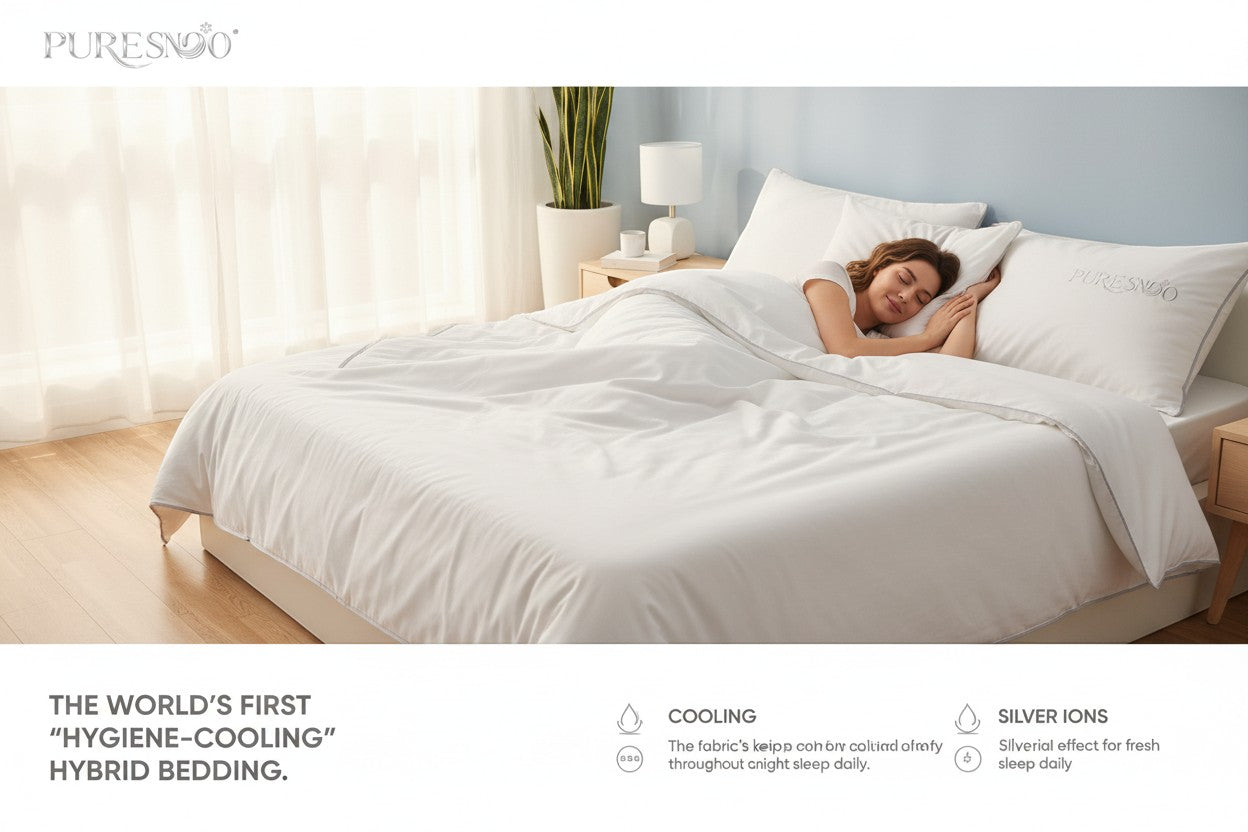 Woman Sleeping Peacefully with PureSnoo Bedding