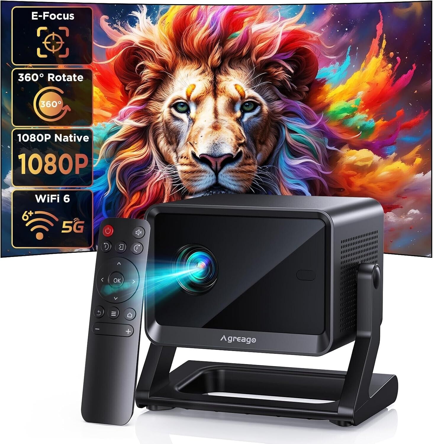 Projector Agreago A3 1080P with Wi-Fi and Bluetooth