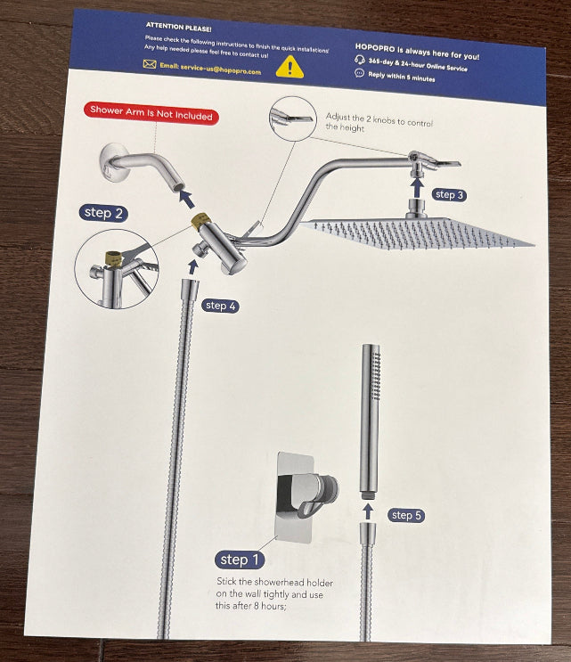 Hopopro High Pressure Rain Shower head combo Model L1002 Series