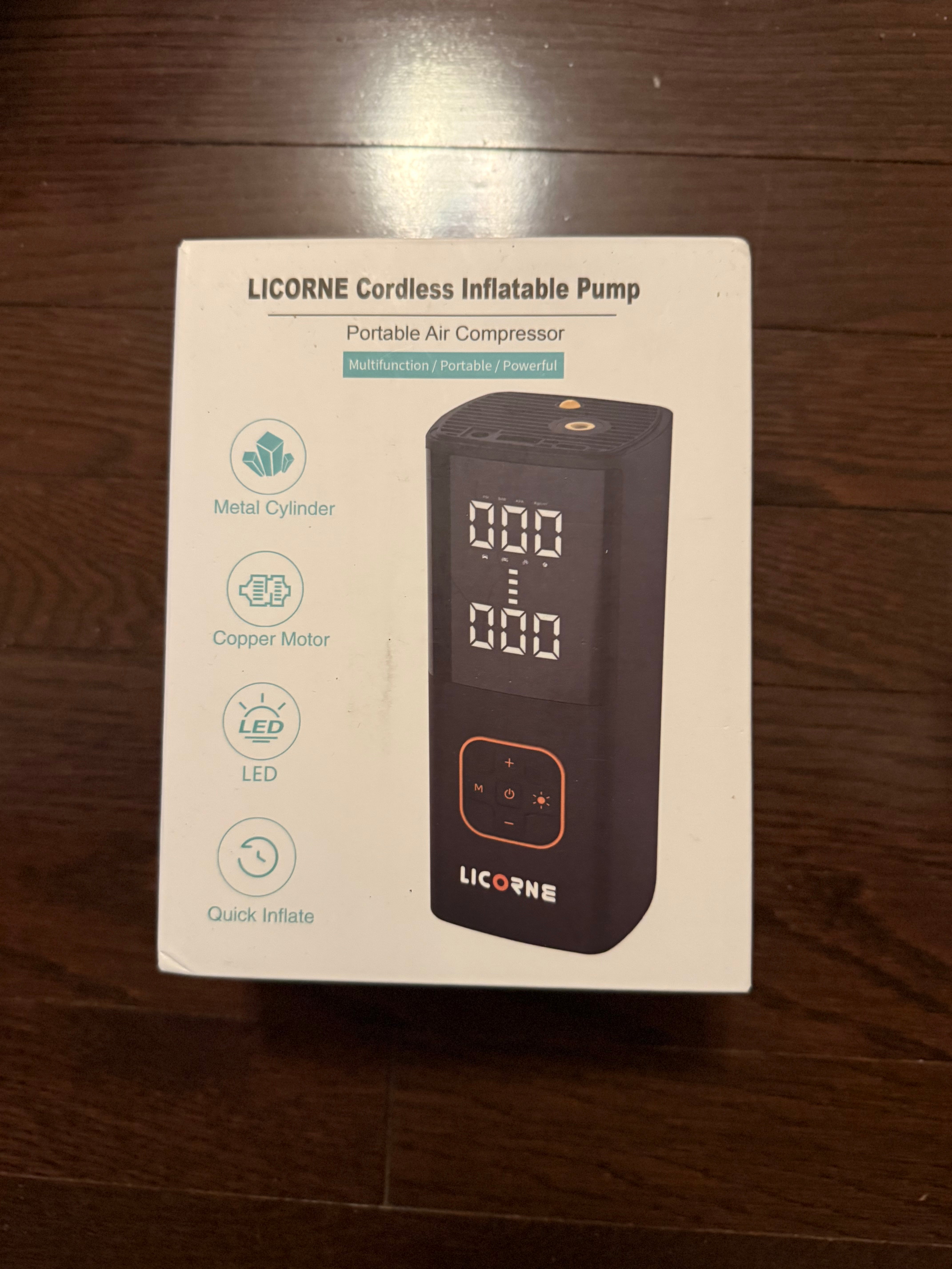 The Licorne Cordless Inflatable Pump is a portable air compressor