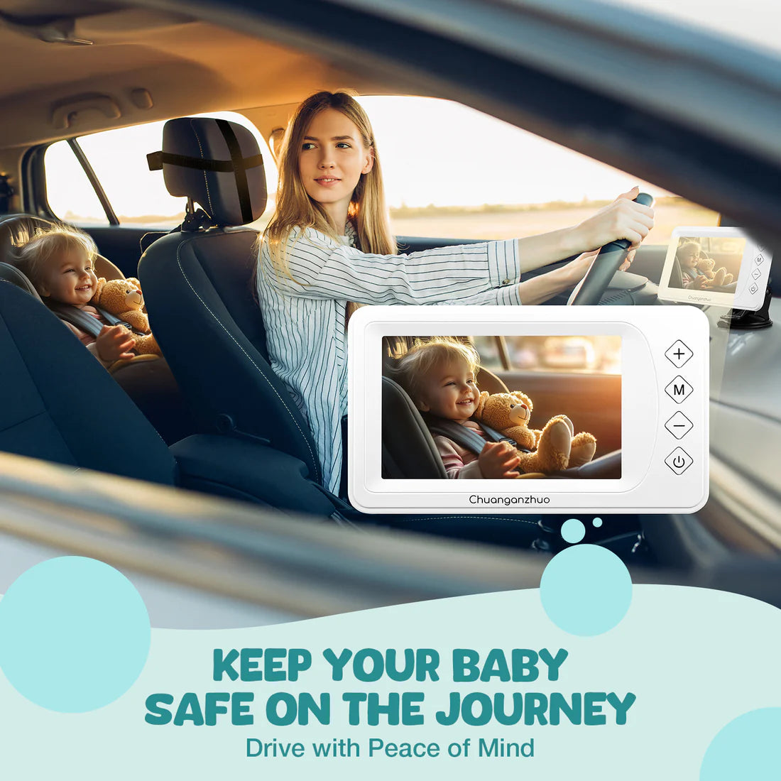 The S100P Baby Car Camera offers advanced Gen 2 night vision technology - White