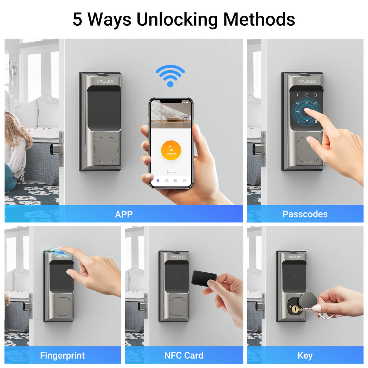 Advancing 6 in 1 smart wifi door lock  Saulex DB-02