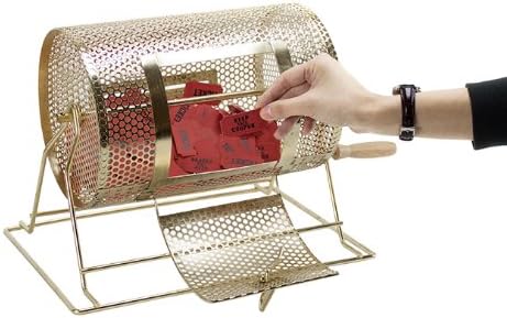 The Deluxe Compact Brass Raffle Drum holds up to 2,500 tickets,