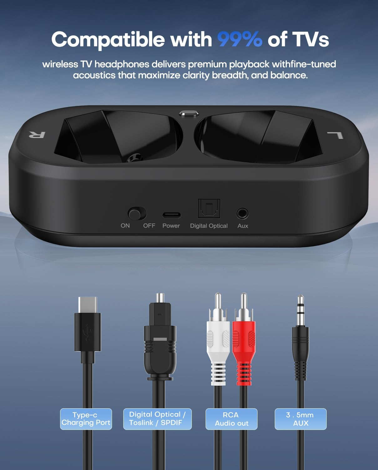 Swiitech TV Headphones KH136k Ensemble-TV Wireless Headphones with LED Display, Bluetooth V5.3, No Lip-Sync Delay, Plug and Play