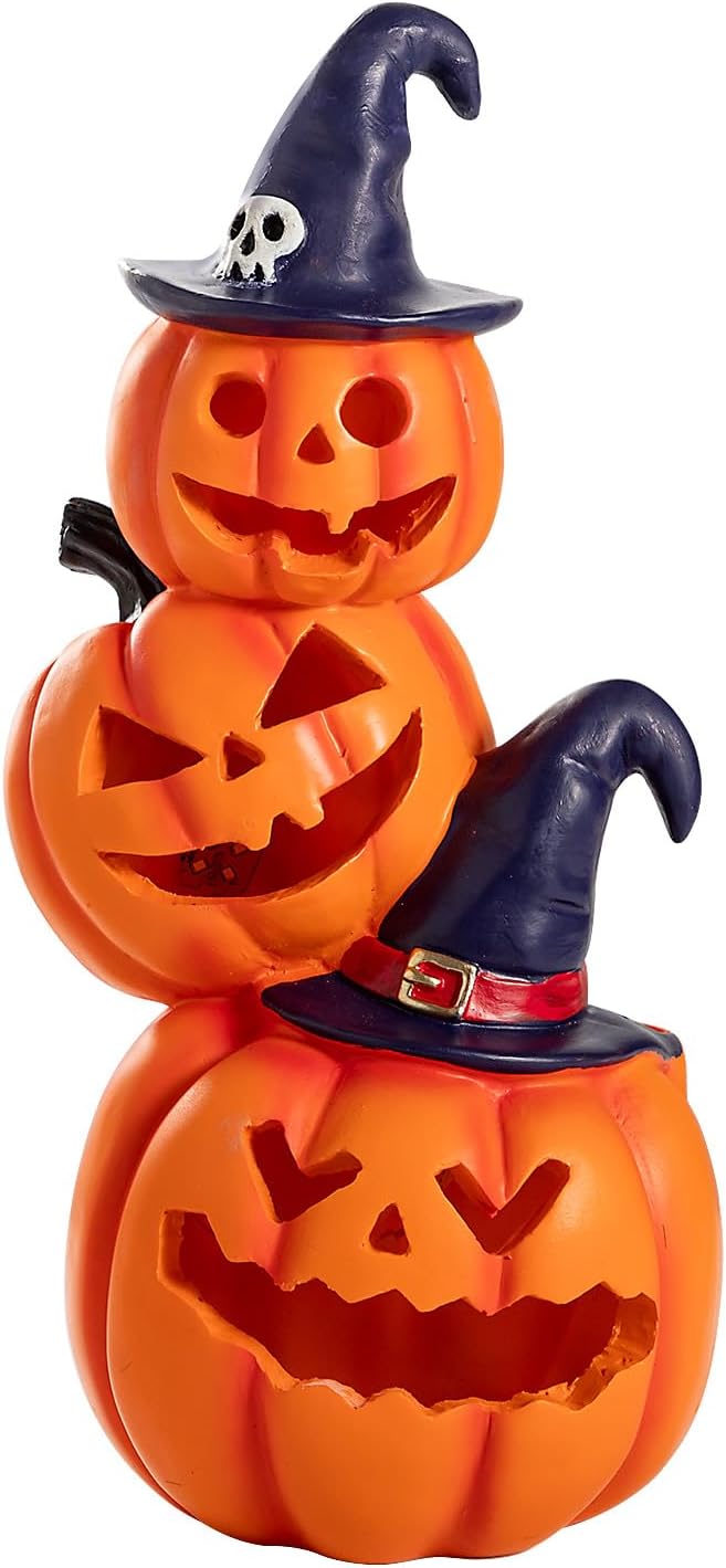 Halloween Decorations - Unique 3 Tiers Stacked Resin Jack-O-Lantern Pumpkin