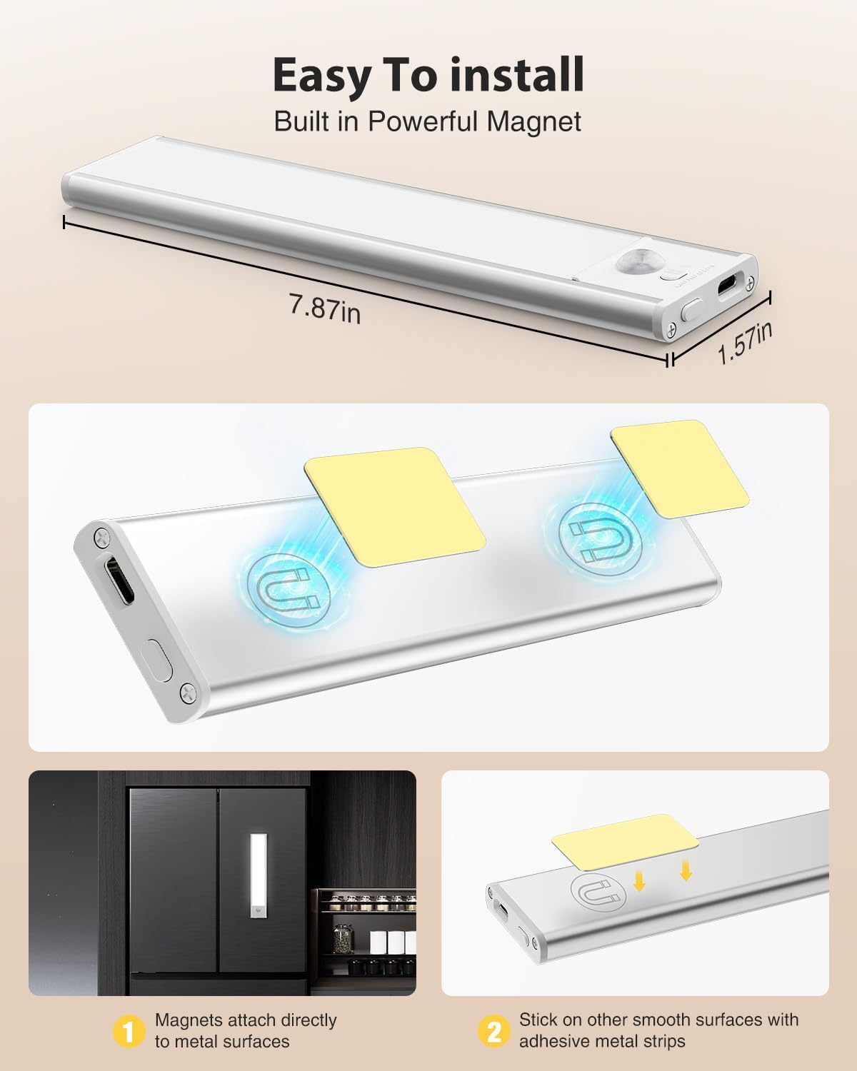 Abovizo Led Motion Sensor Cabinet Light 8 inch Model L1007 Color silver - 2 Pack