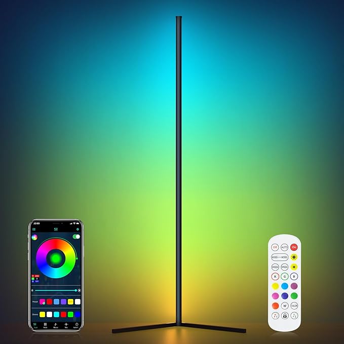 Vexinar Corner Floor gamingbRoom Smart RGB Floor Lamp, APP and Remote Color Changing