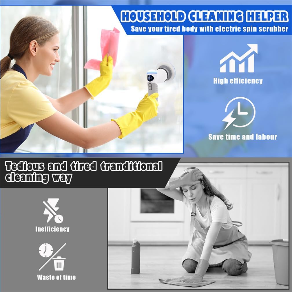 Majoseso Electric Spin Scrubber – Cordless, Rechargeable, 3-Speed