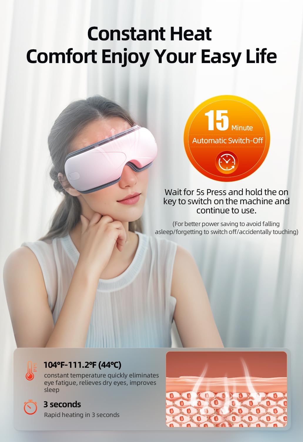 Llano Eye Massager with Heat, Portable Eye Massage with Bluetooth Music, Smart Eye Mask Massager Sleep Mask