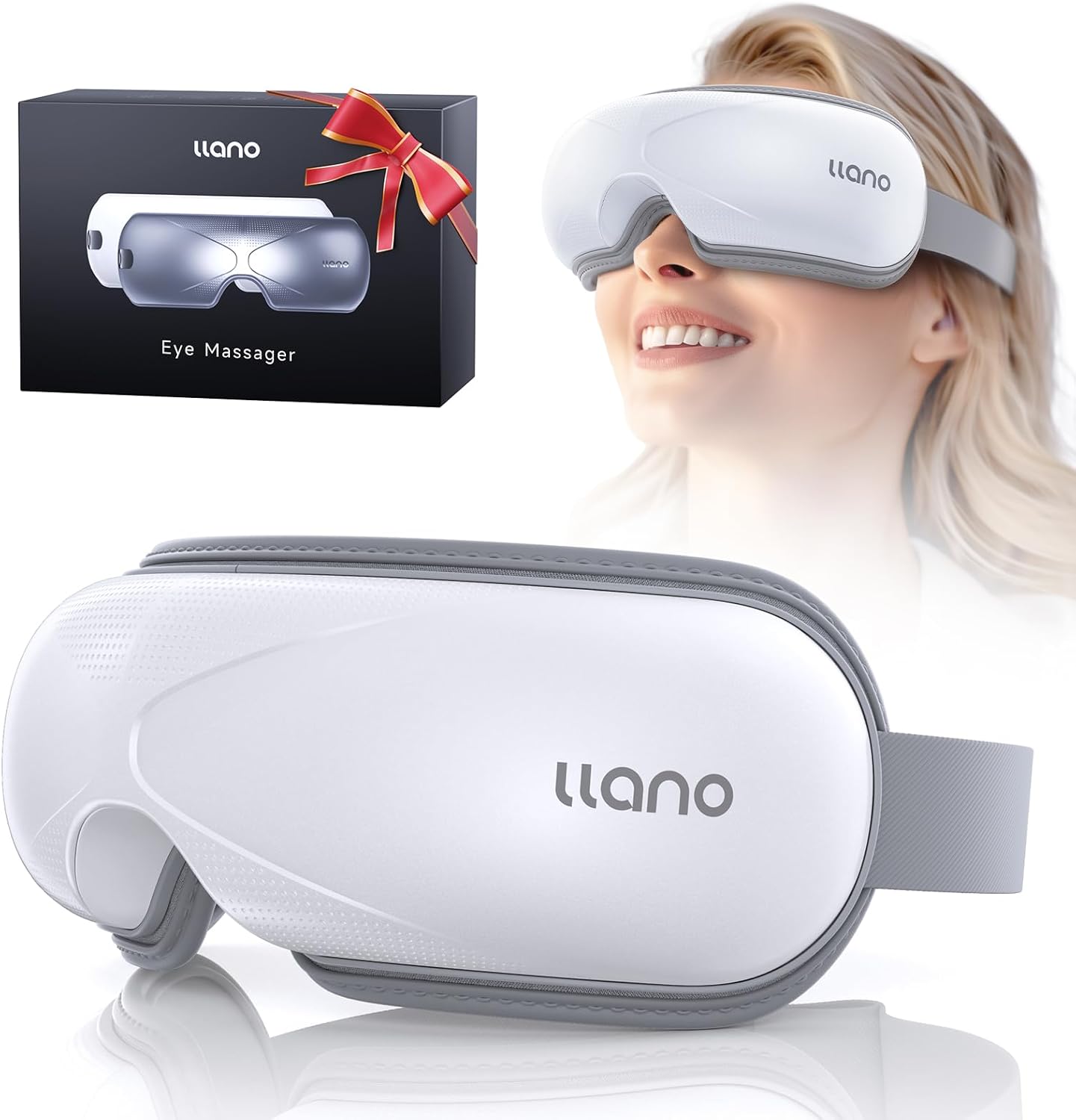 Llano Eye Massager with Heat, Portable Eye Massage with Bluetooth Music, Smart Eye Mask Massager Sleep Mask