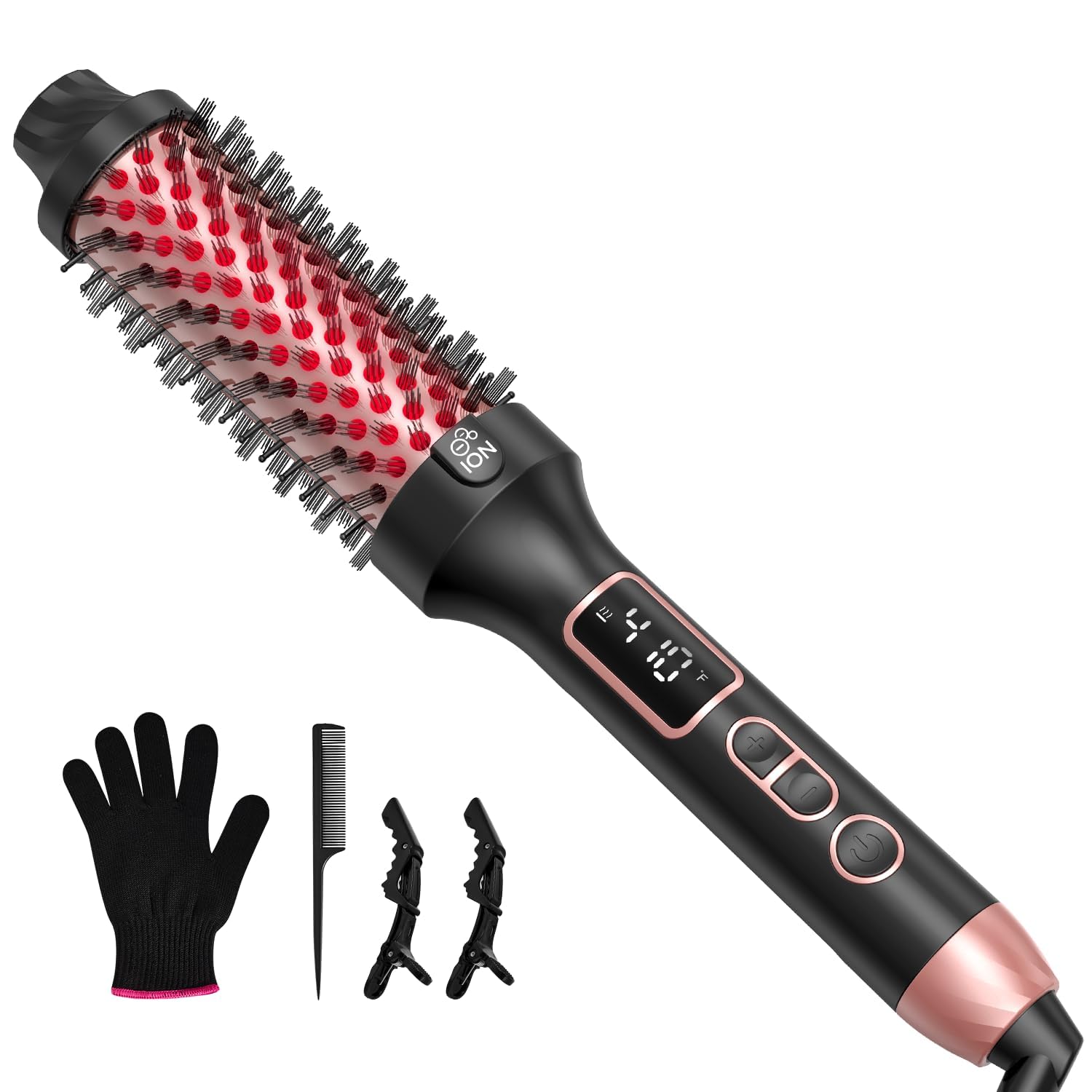 Infrared Bounce Brush, Heated Thermal Round Brush with 5 Heat Settings & LED Display, 1.5 Inch lonic for Hair Straightener & Curling Wand