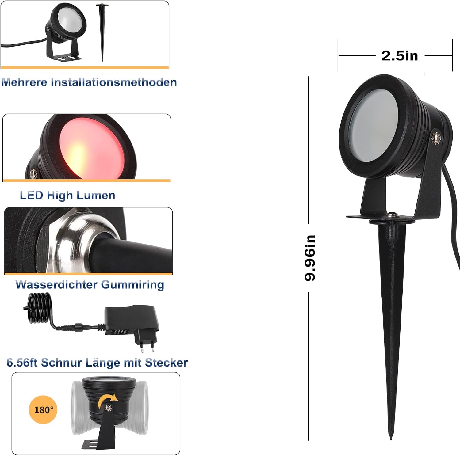 Richsing Outdoor LED Spotlight set includes two powerful 15W RGB spotlights