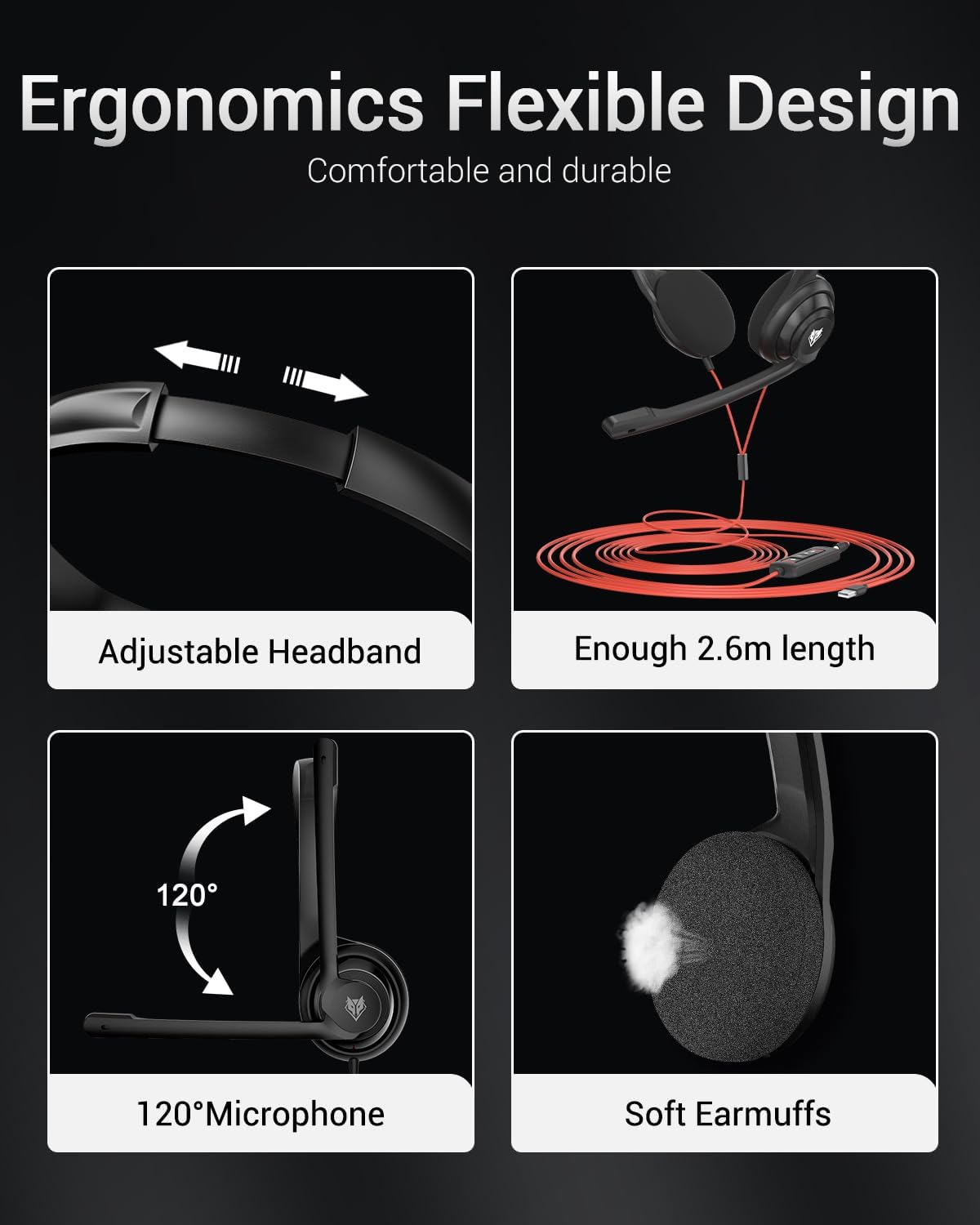 NUBWO HW02 USB Computer Headset with Clear Chat Microphone