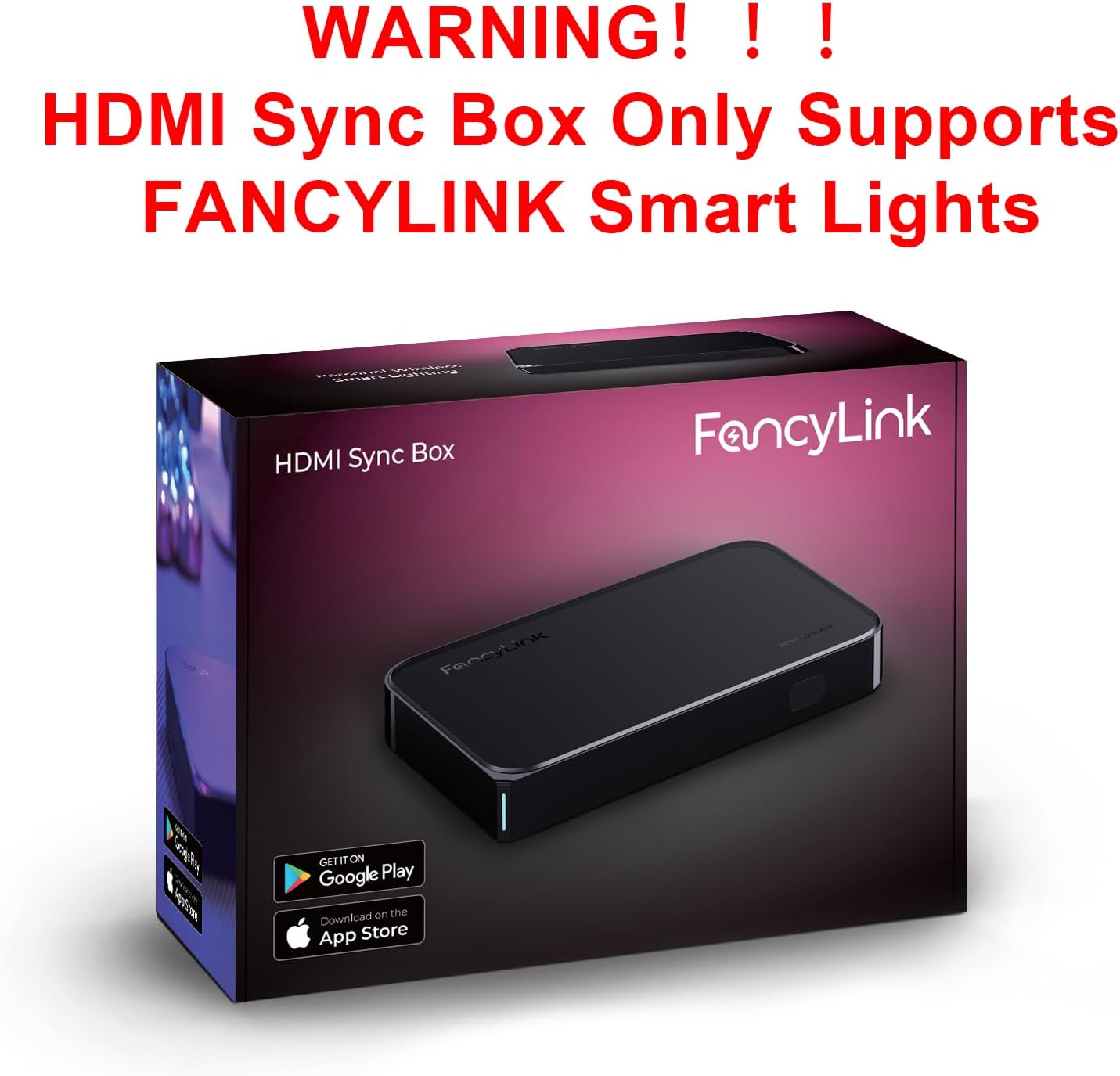 HDMI Sync Box, Only Supports Fancylink Smart Lights, Sync with Music and Movies,4K HD,2 in 1 Out, ONLY for Fancylink LED Smart Lighting