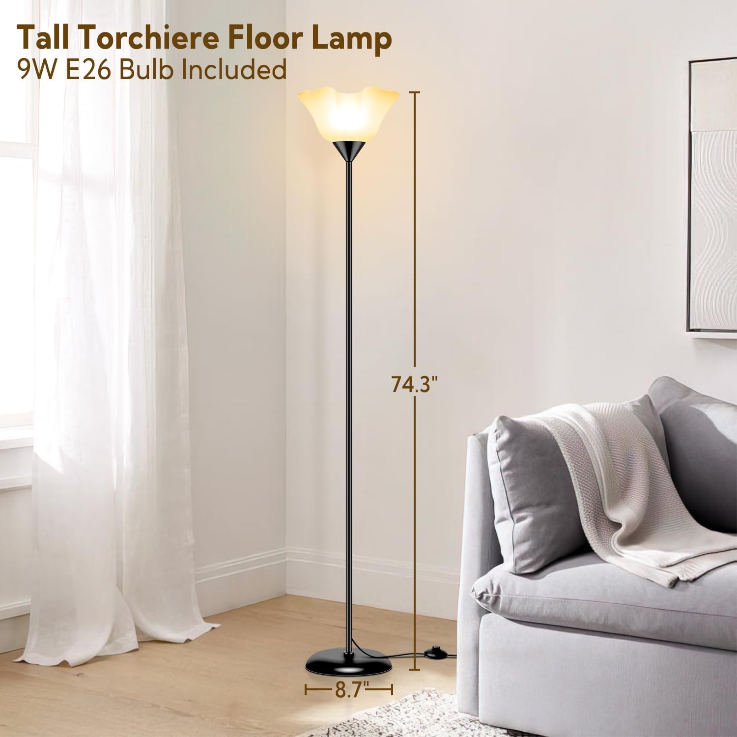 Eneru 74-inch LED torchiere floor lamp combines modern design