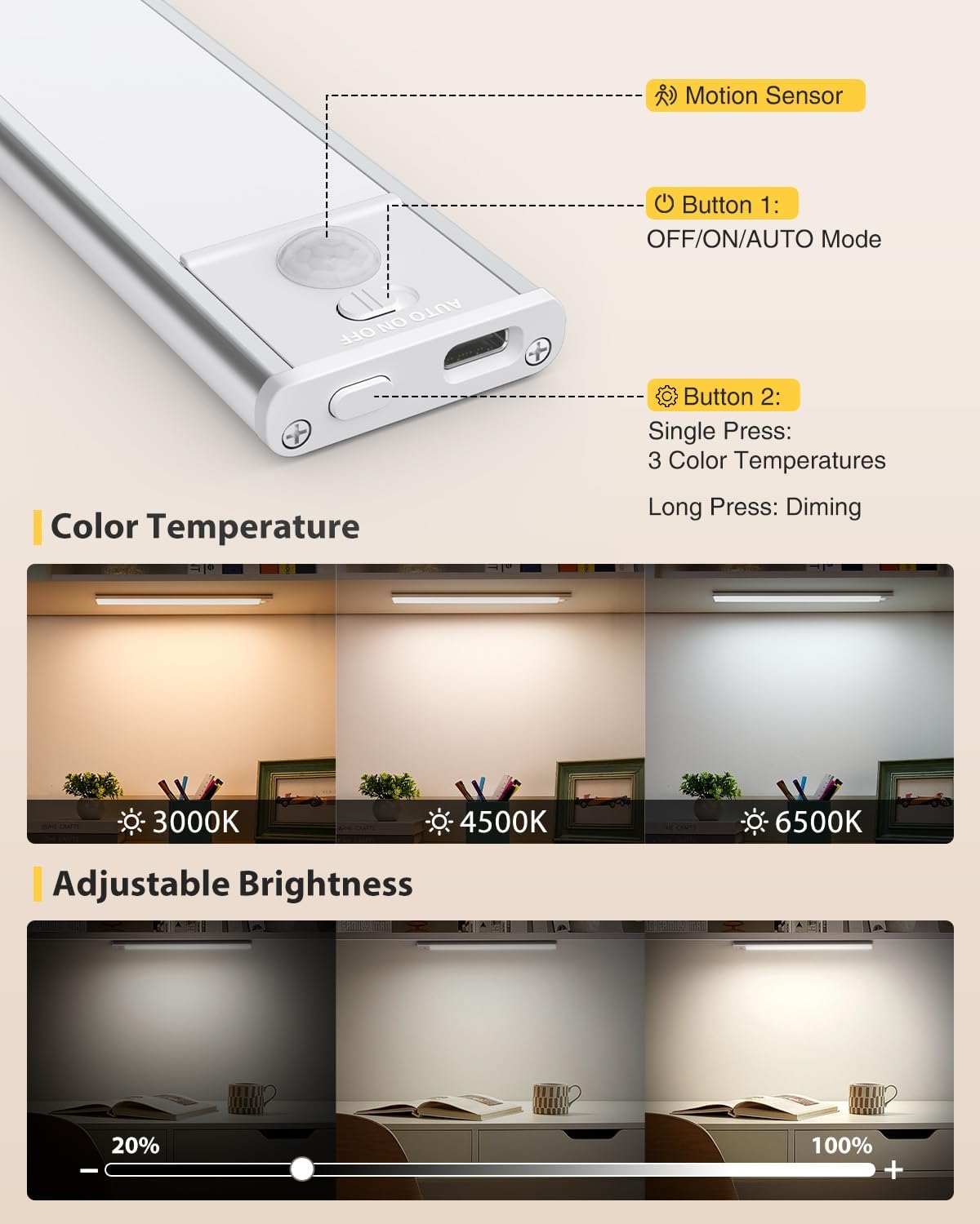 Abovizo Led Motion Sensor Cabinet Light 8 inch Model L1007 Color silver - 2 Pack