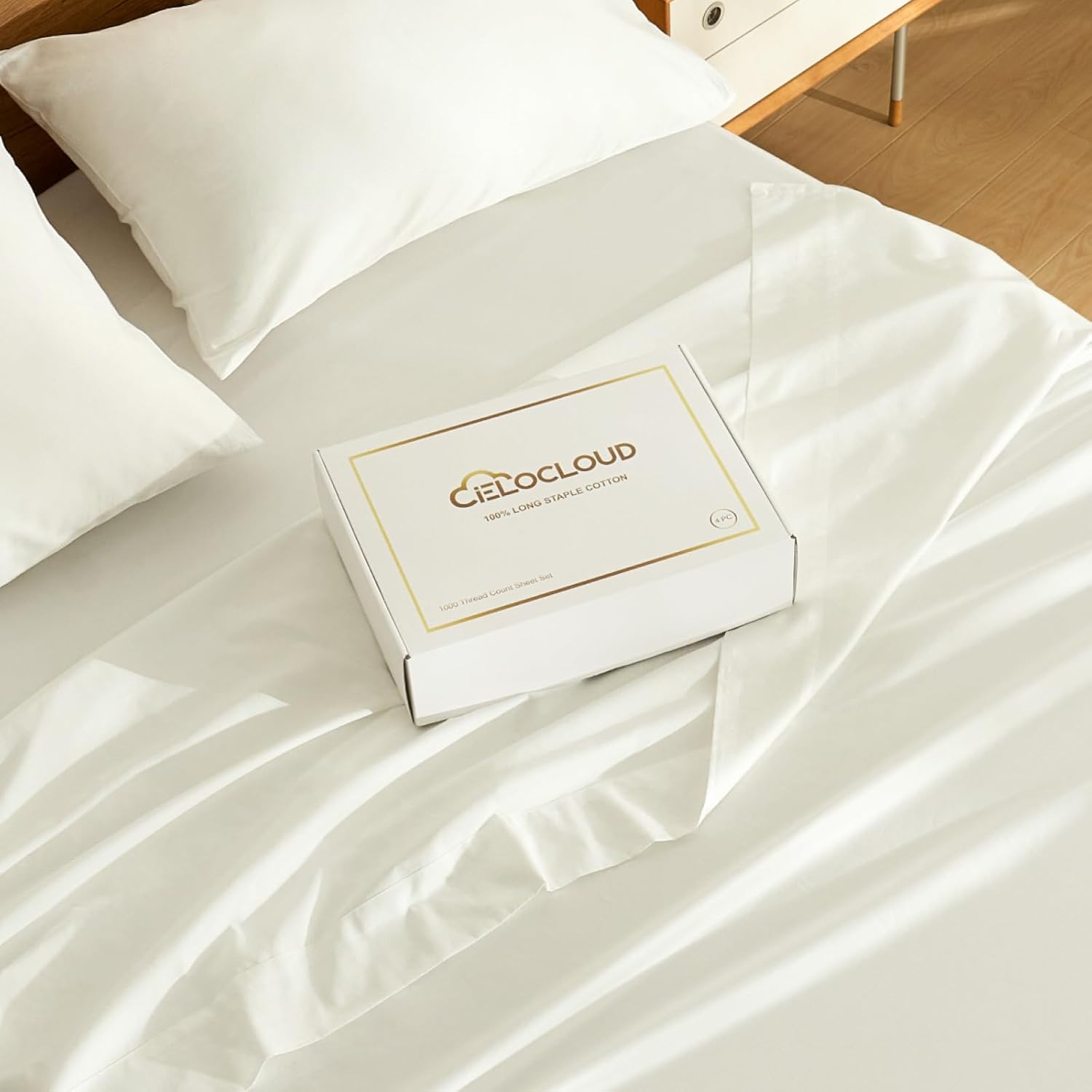 CieloCloud Queen Bed Sheet Set, 4PCS Fits 17" Mattress 100% Long-Staple Cotton