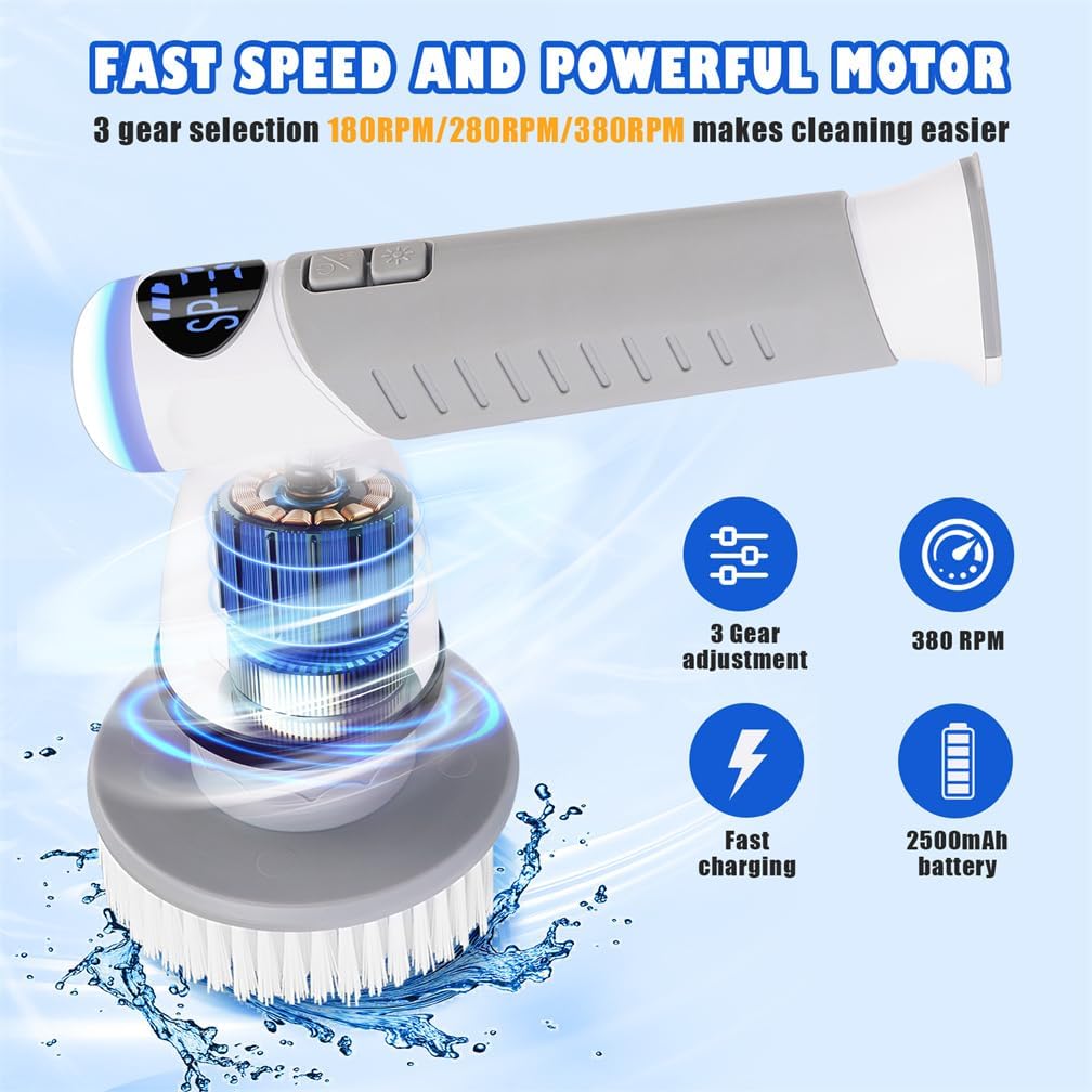 Majoseso Electric Spin Scrubber – Cordless, Rechargeable, 3-Speed