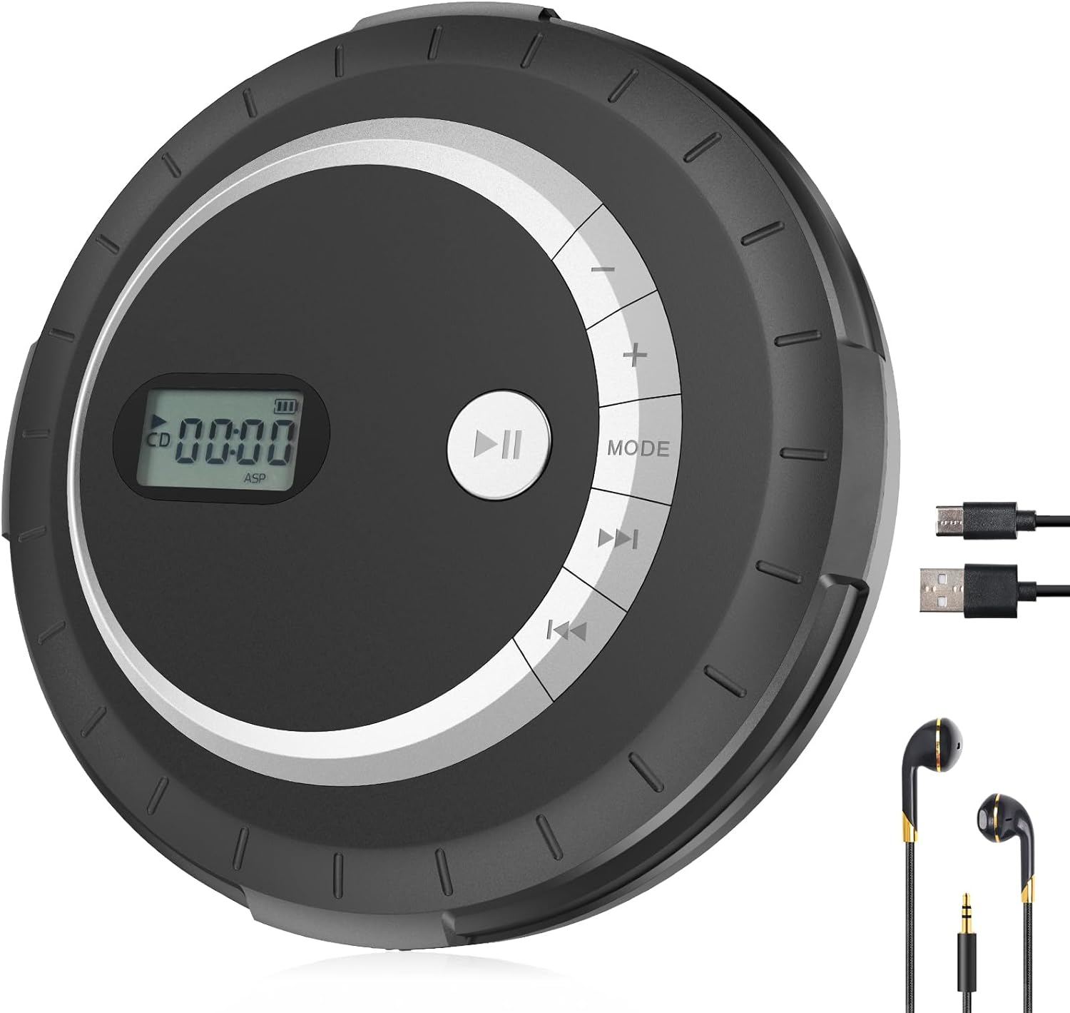 Rugort CD Player Portable for Car with Anti-Skip Protection, Small Player with Speaker for Home, with Headphone HiFi Stereo Sound