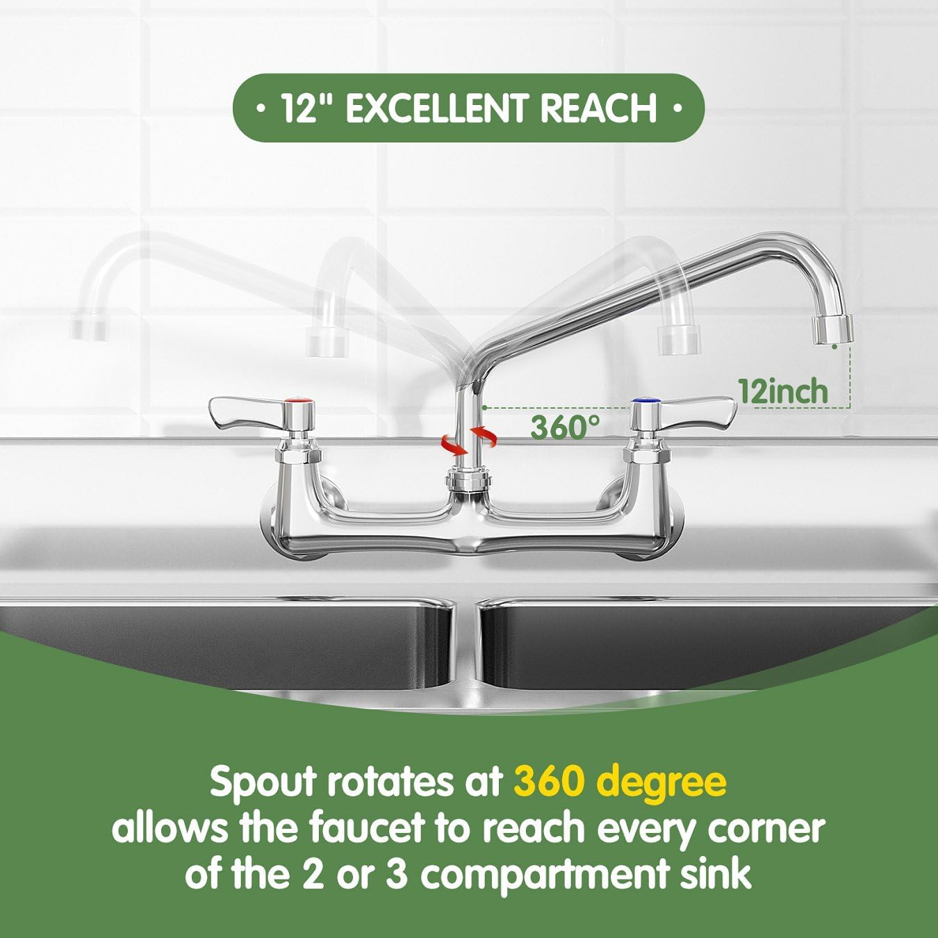 TOLSUNY Type: It's a wall-mounted commercial kitchen faucet with a pre-rinse sprayer.