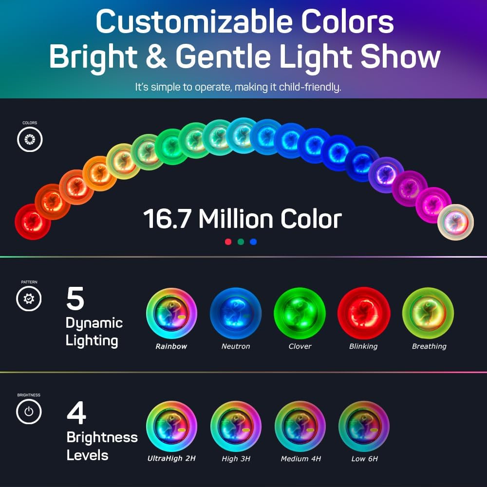 SmileFlyGo Flying Disc, 16 Million Color RGB 60 LEDs, Bright Dynamic Lighting,