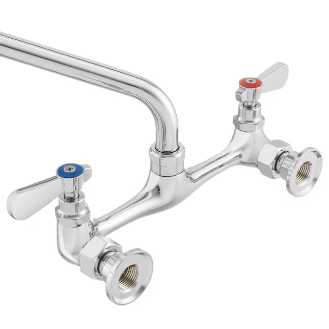 Commercial Wall Mount Sink Faucet - 8-in Center w 8-in Swivel Spout