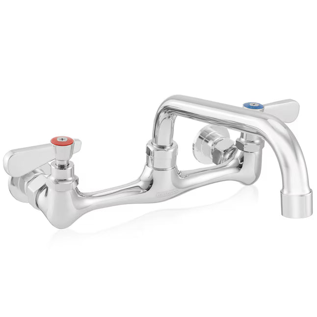 Commercial Wall Mount Sink Faucet - 8-in Center w 8-in Swivel Spout