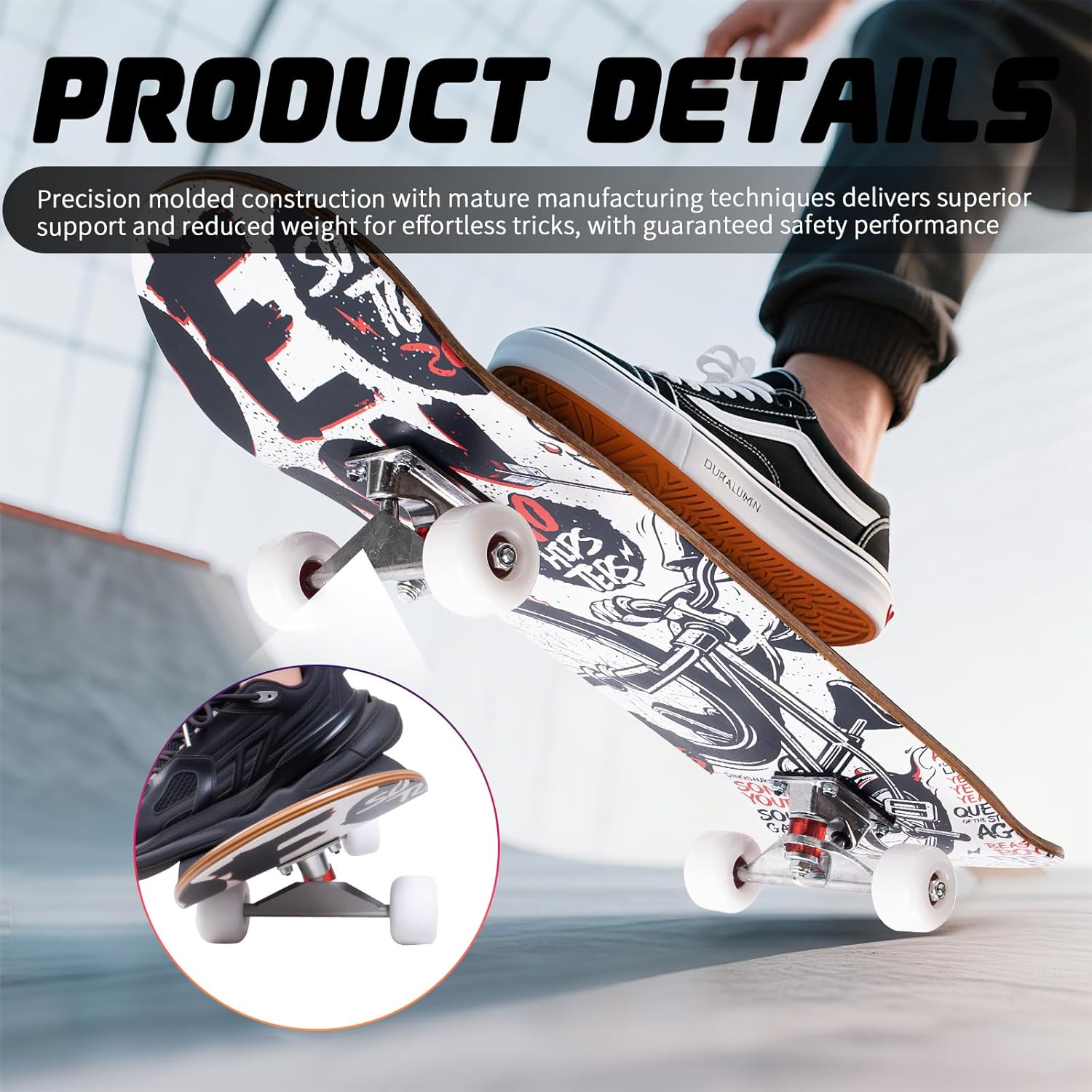 Skateboard Professional Double Kick Skateboard, 31 inch Maple Deck, ABEC-9 Bearings