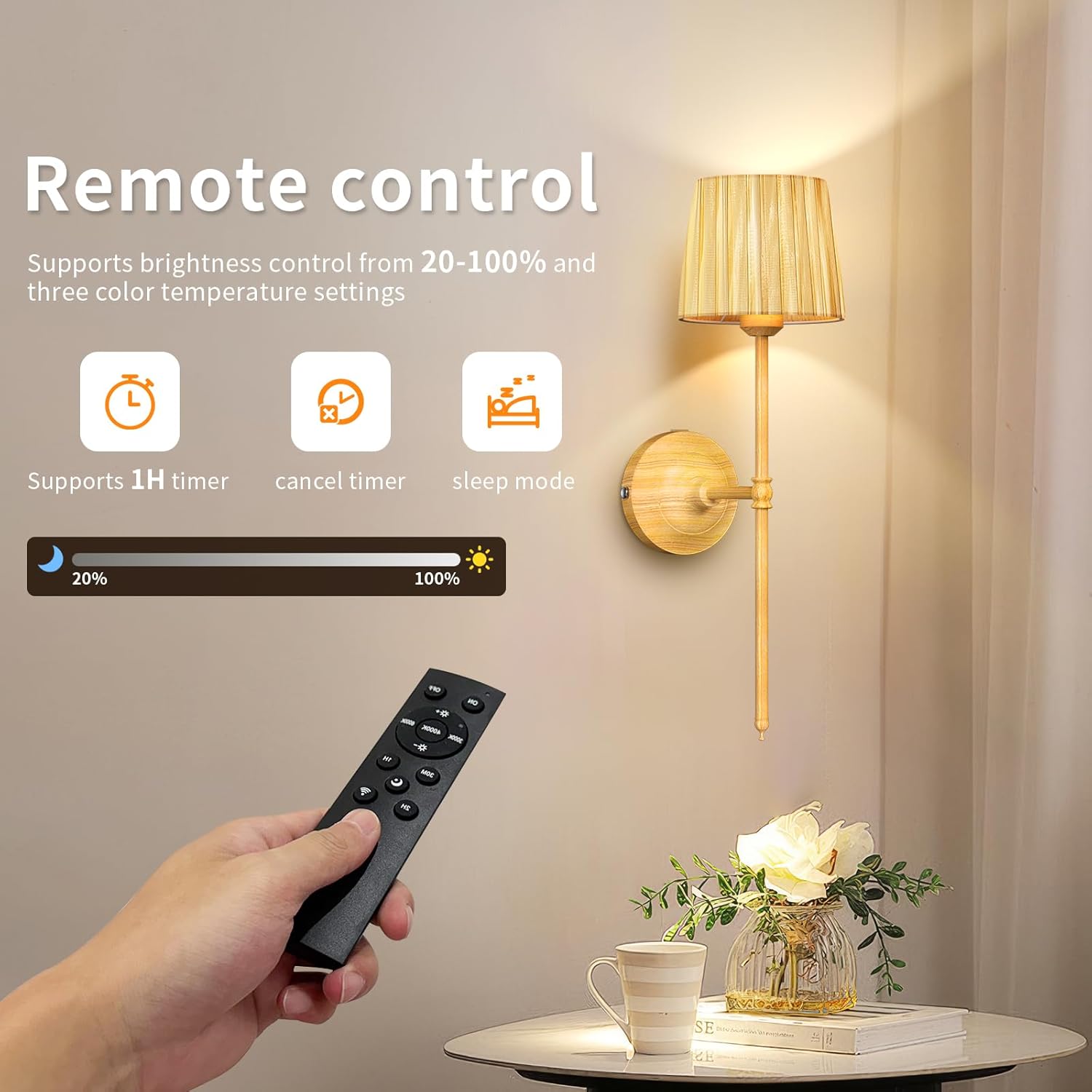 ACOLIT P 2PC Wall Lamp Wood Grain with Remote - Modern LED Lighting