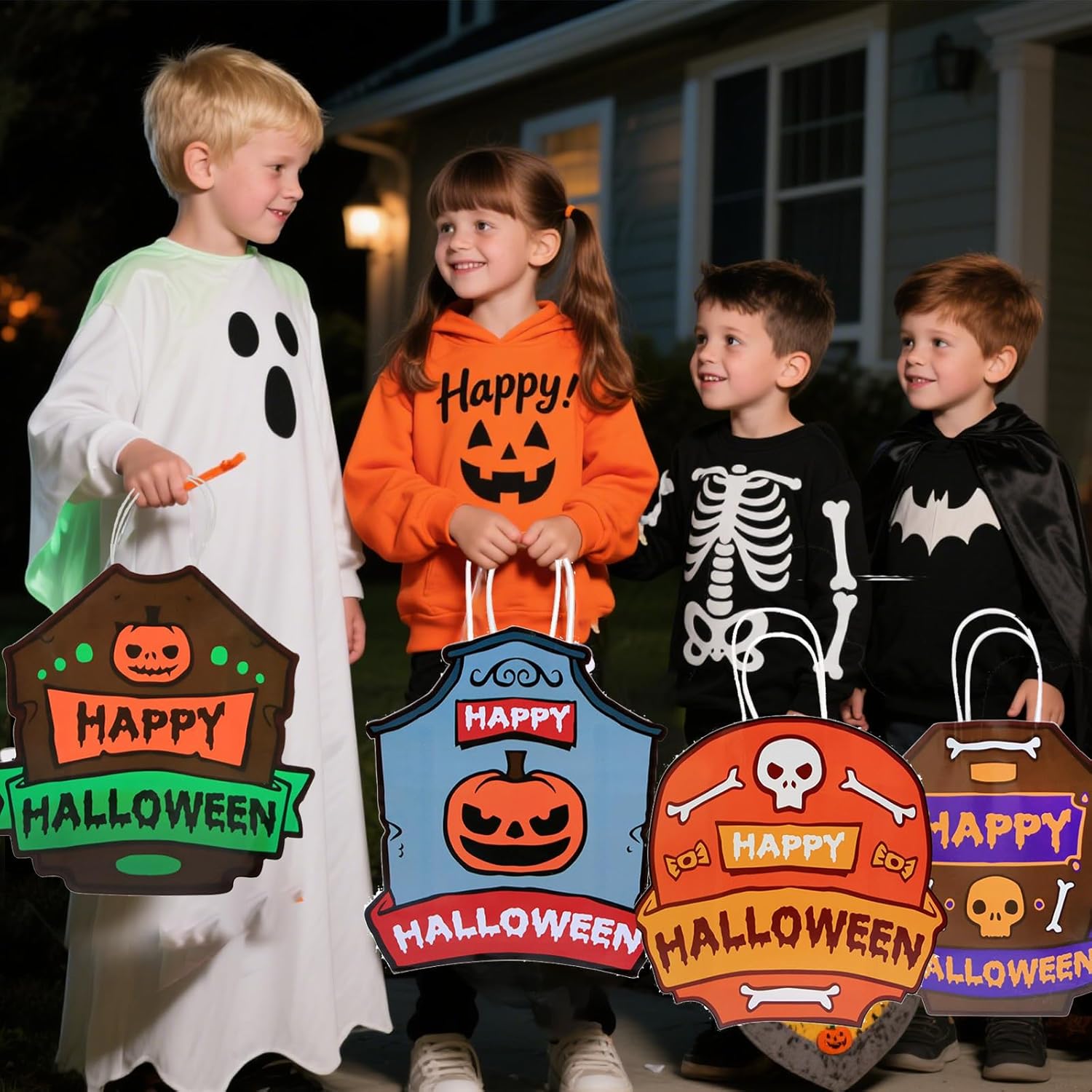 ZRLABL 4PC Halloween Trick or Treat Bags – Candy Gift Bags for Party Favors, Candy, Goodie for Halloween Decorations
