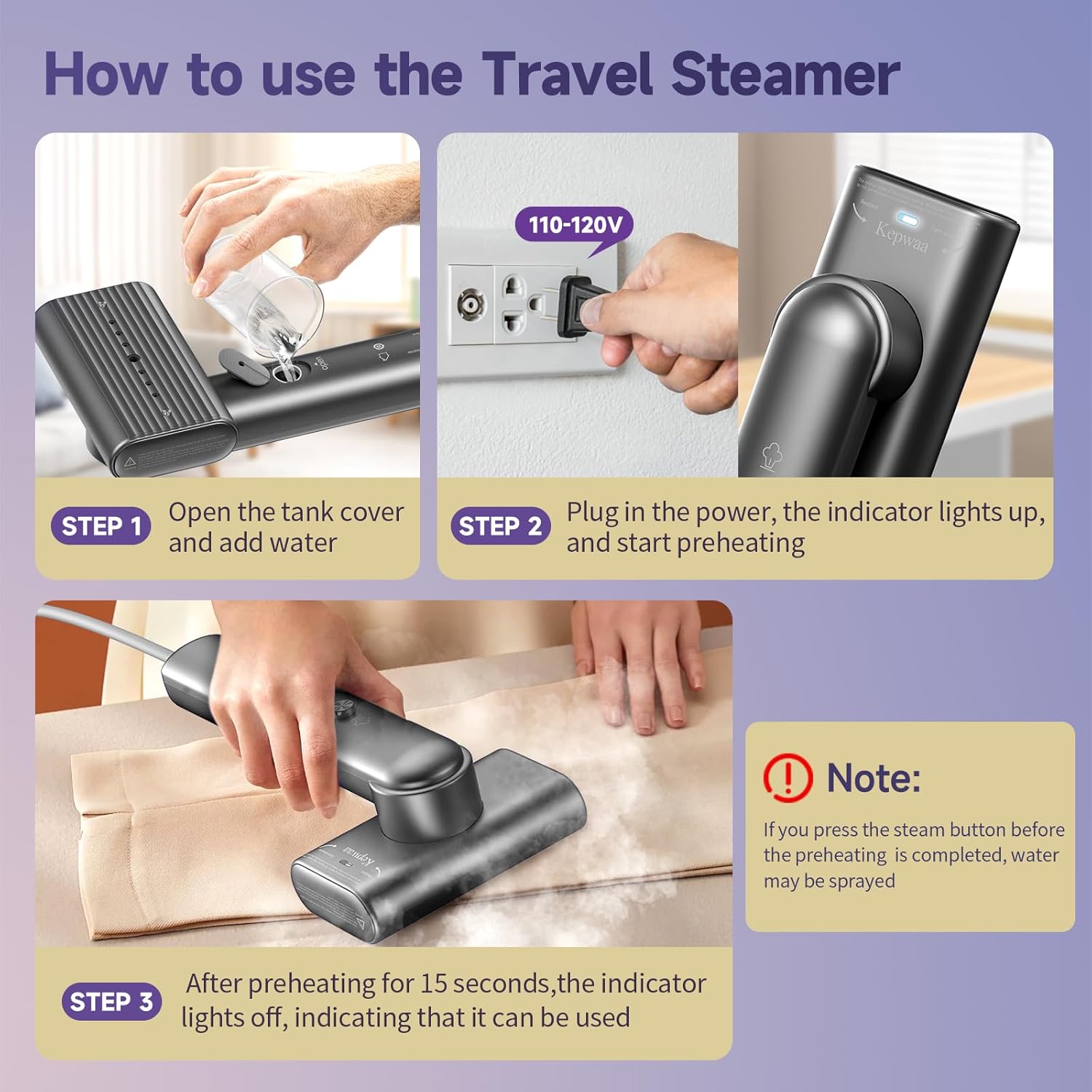 Travel Portable Steamer for clothes - Handheld Steamer for Fabric Clothing Wrinkles, 15s Fast