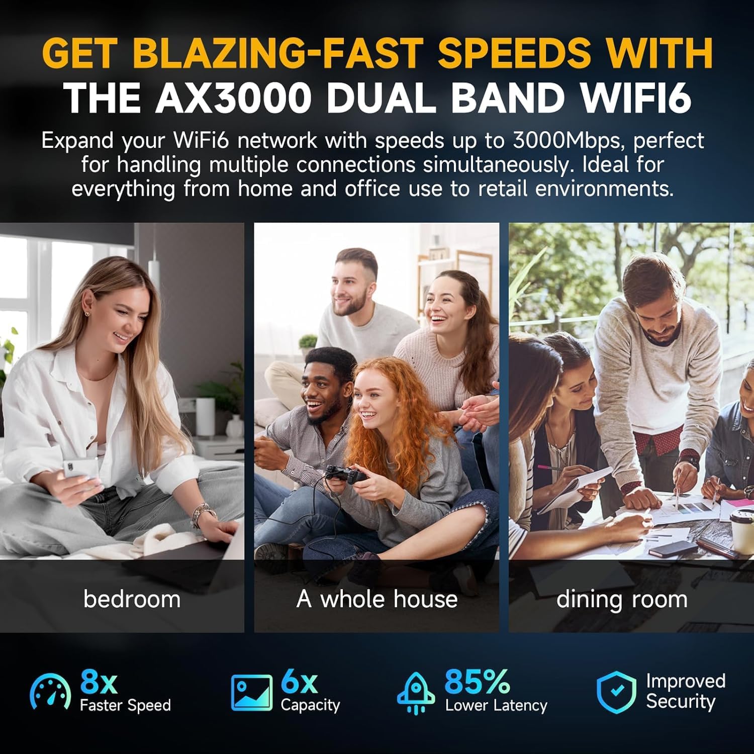 Laredas High-speed Wi-Fi Extender. Supporting Mesh AX3000 WiFi 6 technology,