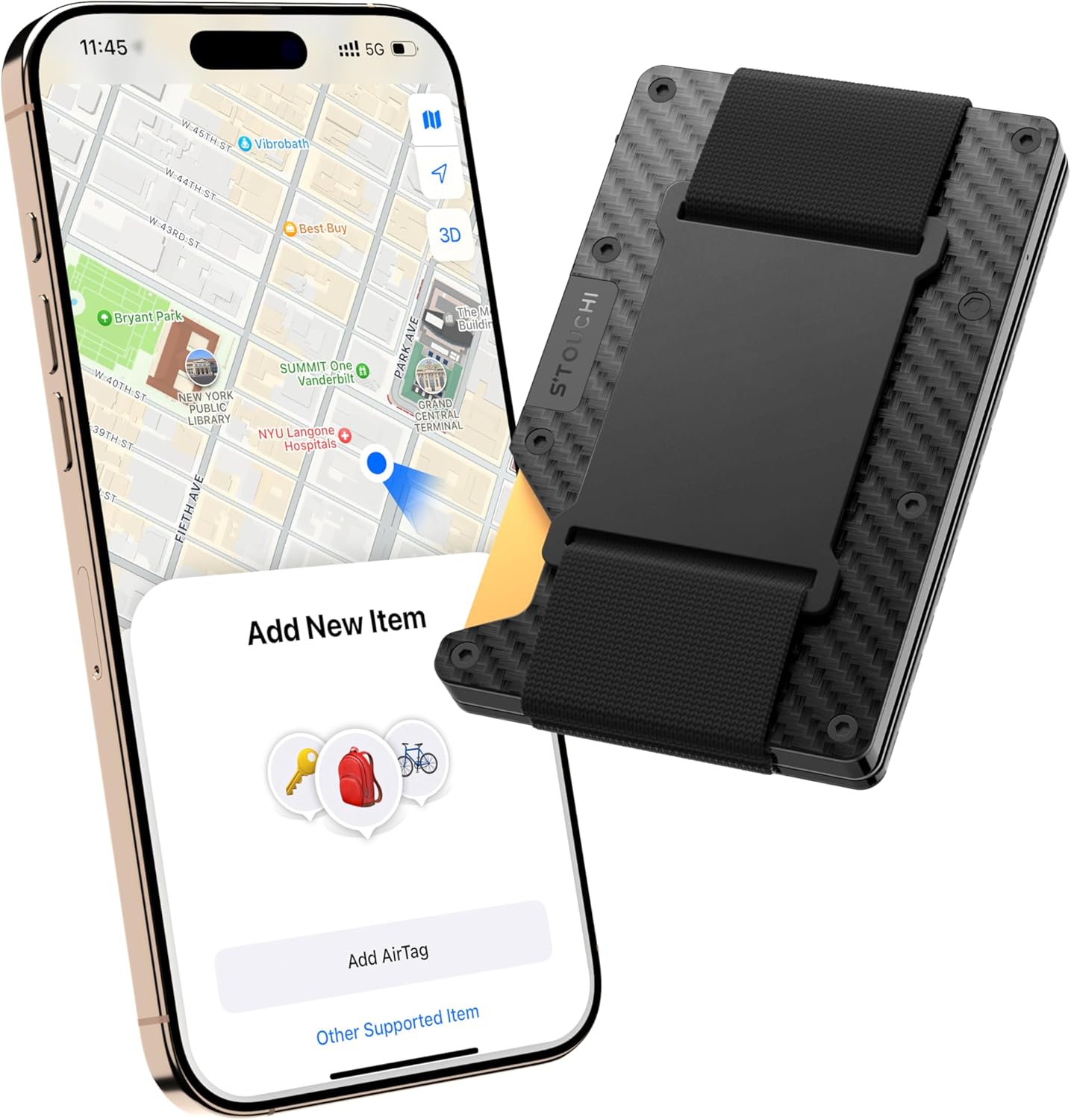 Stouchi Find My Wallet for Men Built-in AirTag Chip (iOS Only) Slim Smart