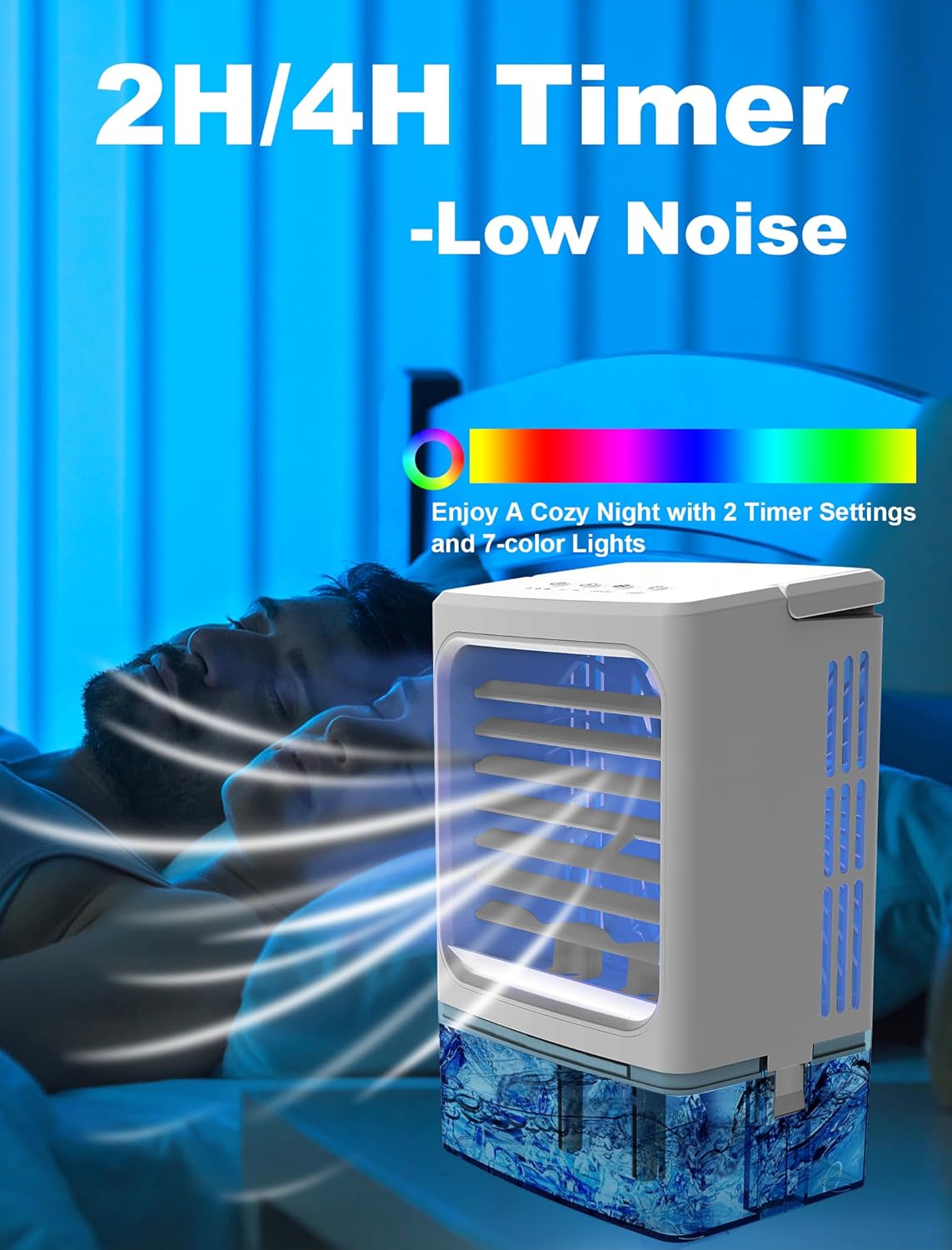 Portable Air Conditioners, 900mL Evaporative Air Cooler with 3 Speeds 7-Color Night Lights