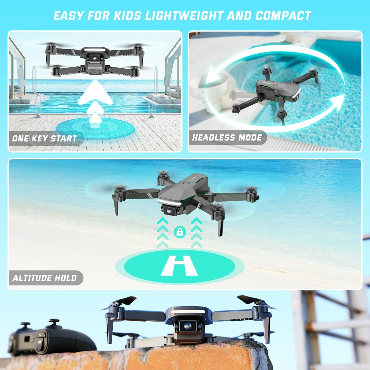 S80 Drone with Camera for Adults, 1080P HD FPV Mini Drones for Kids Beginners with Auto Hover, One Key Start, Voice/Gesture/Remote Control Helicopter Toys/Gift for Boys 2 Batteries Carry Case