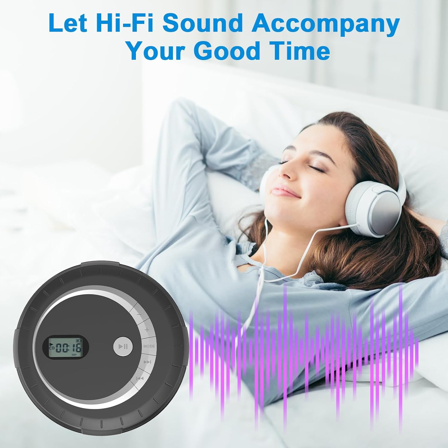 Rugort CD Player Portable for Car with Anti-Skip Protection, Small Player with Speaker for Home, with Headphone HiFi Stereo Sound