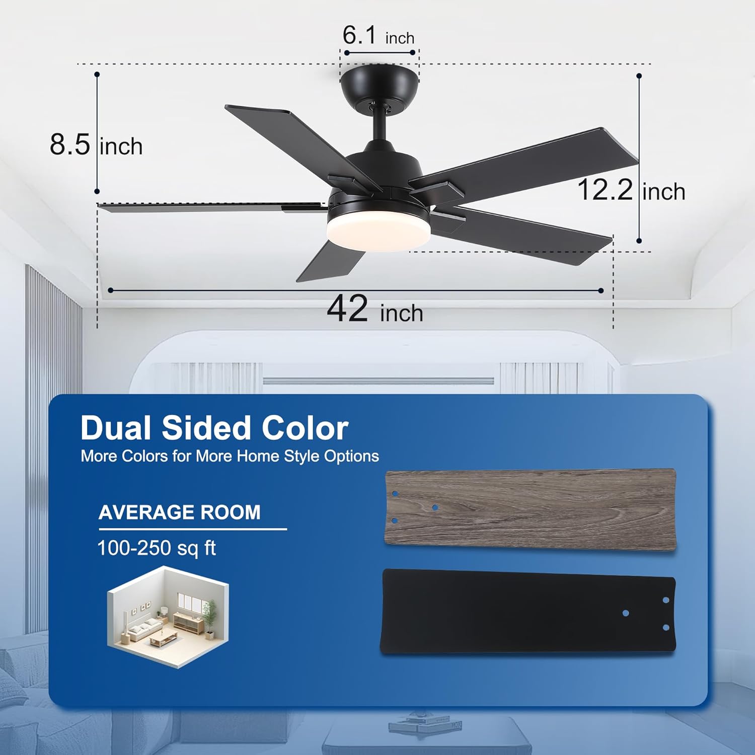 Rayqueen 42 inch ceiling fan with remote and light