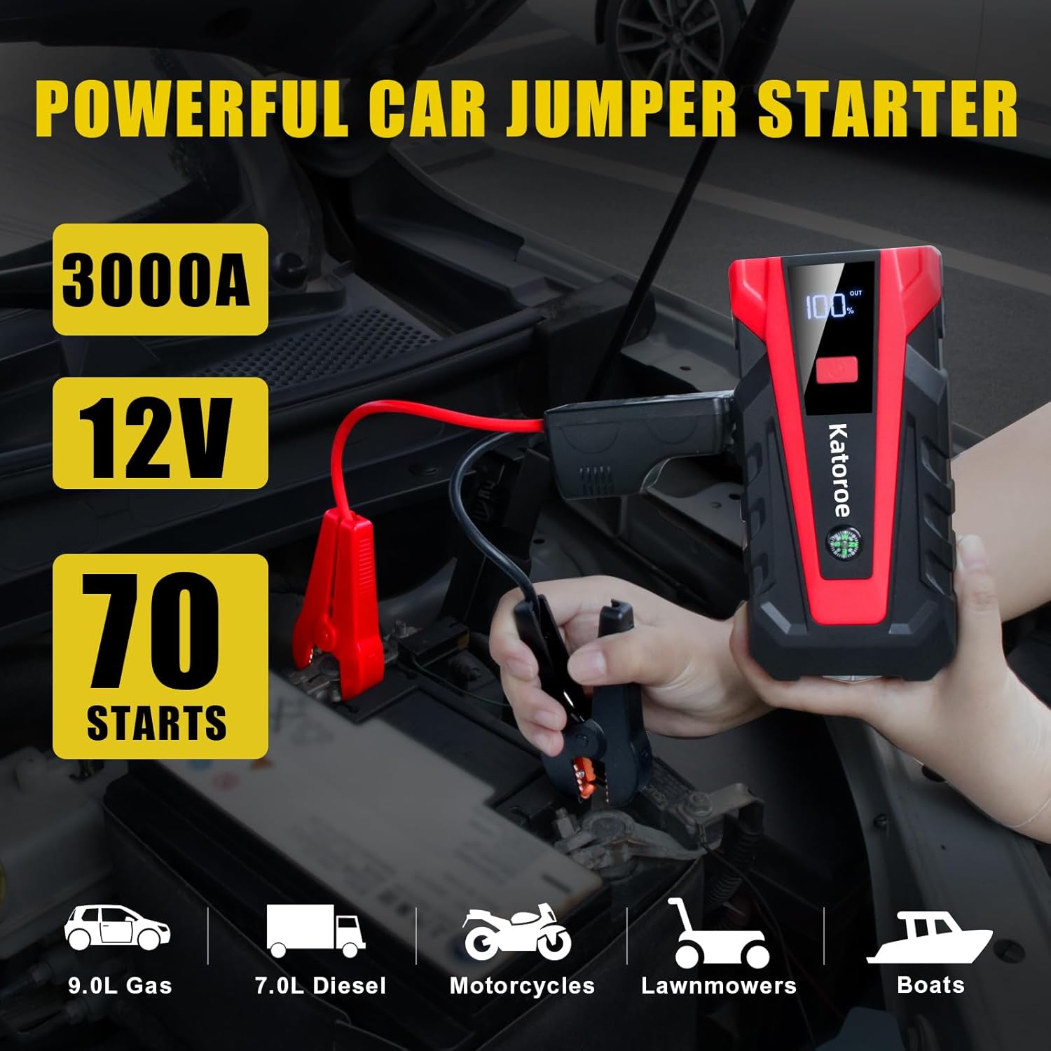 Katoroe 011 3000A Car Battery Jump Starter is a powerful and portable solution