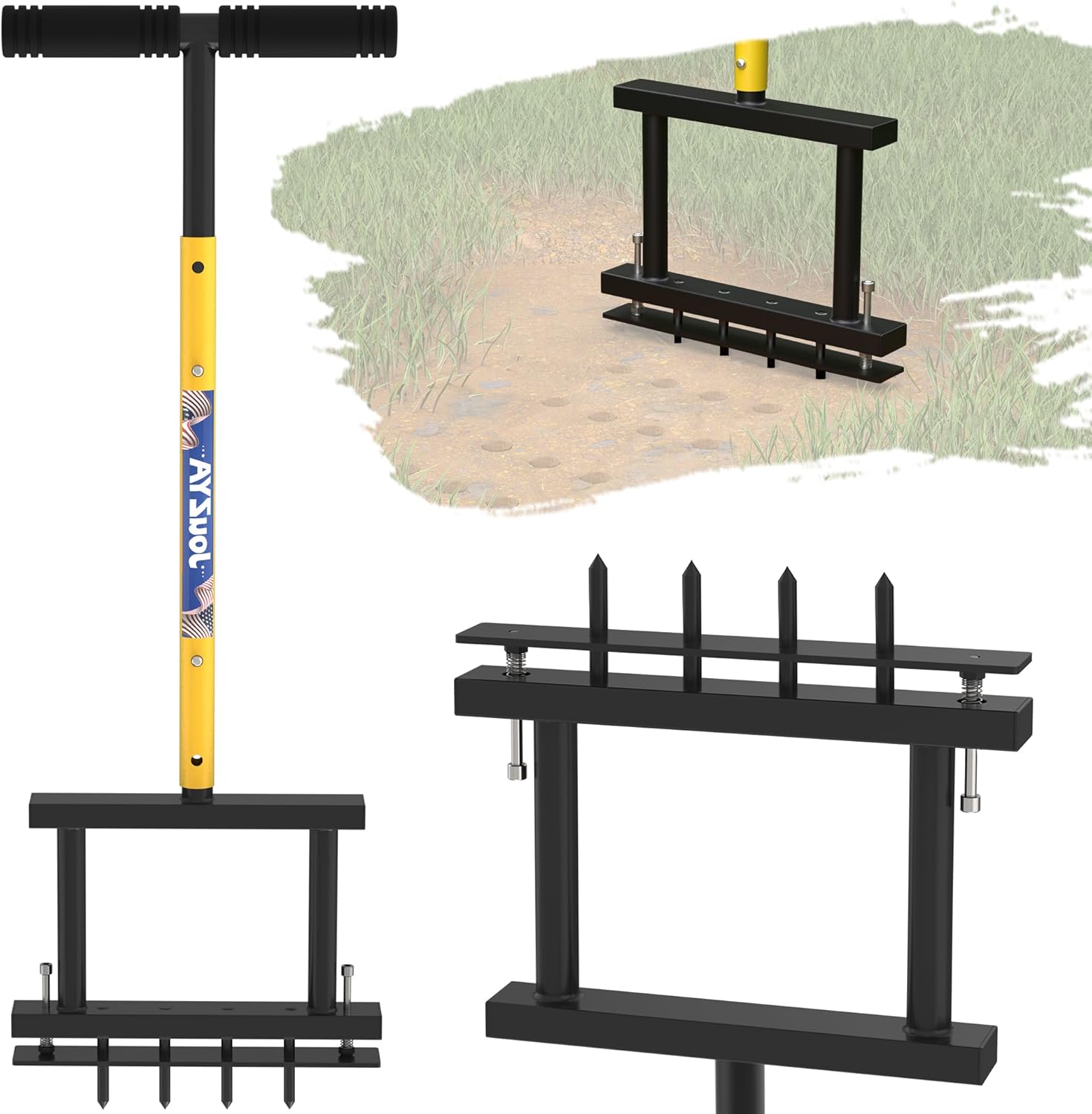 4-Spike Lawn Aerator Tool - Spring-Loaded Manual Soil Aerator for Healthier Grass