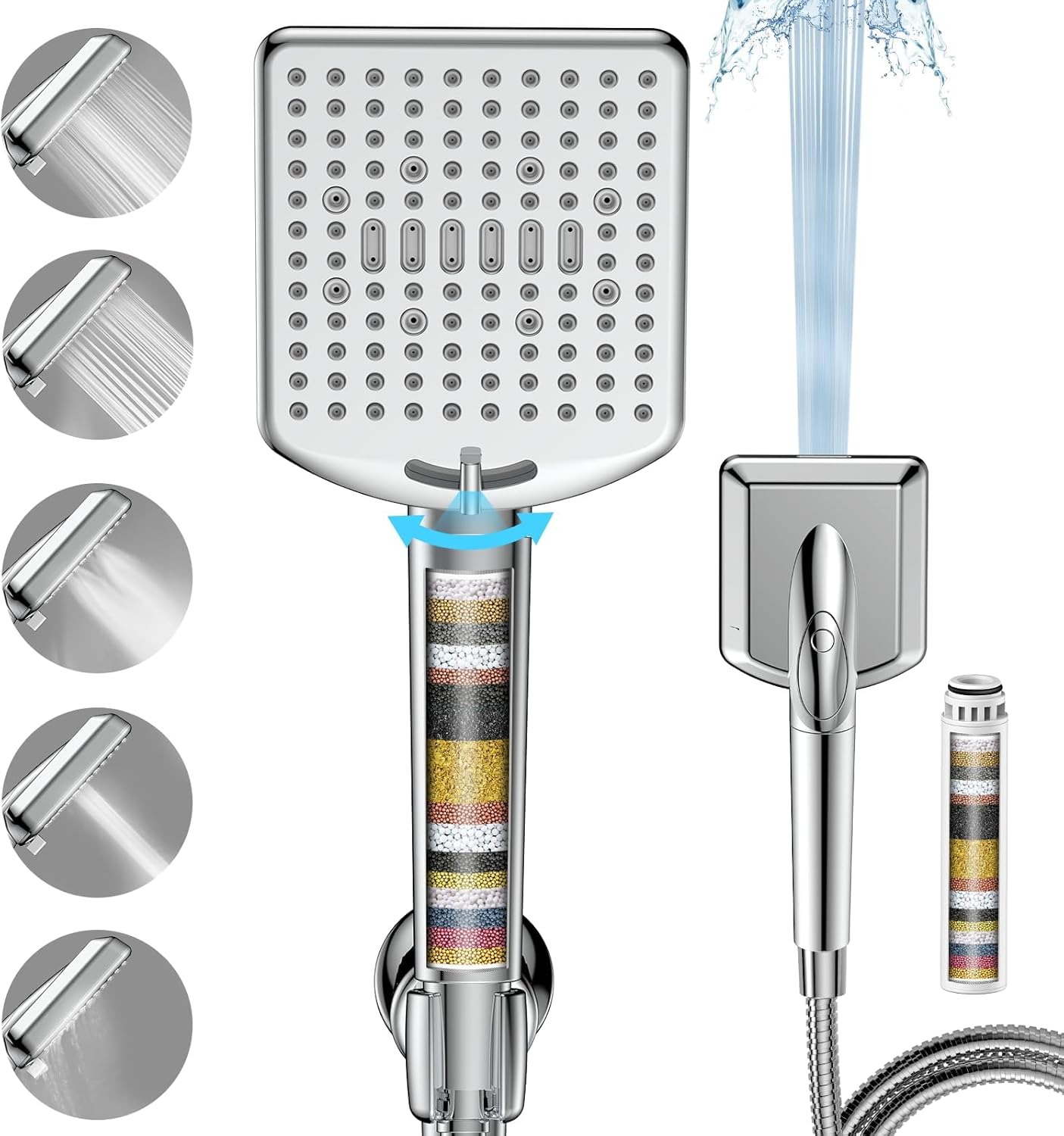 Homlord Filtered Shower Head with Handheld Brushed Nickel - High Pressure 6 Modes, 120 Anti-clog Nozzles, Detachable Showerhead with Hard Water Filters,..